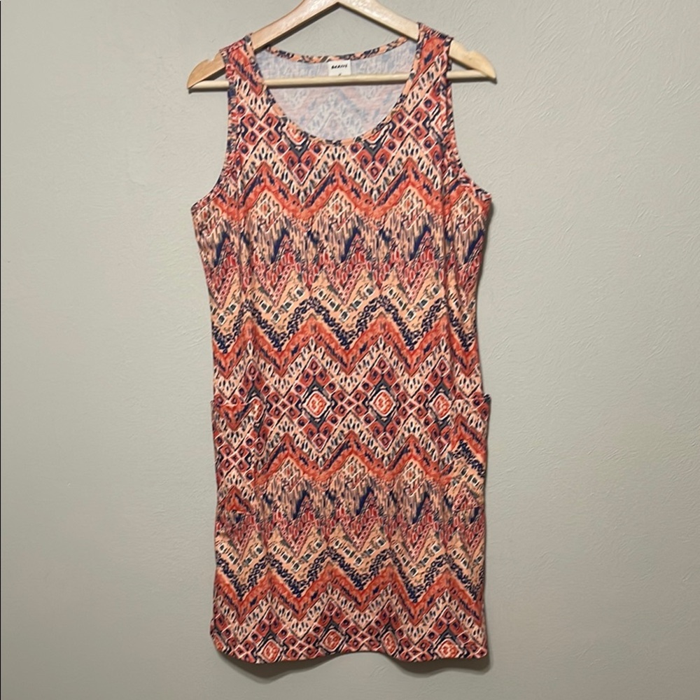 BKRIVE Coral and Peach Print Sleeveless Beach Dress